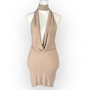 Aya Muse Tipo Mini Dress Women's XS Beige Cowl Neck Open Back Halter $650